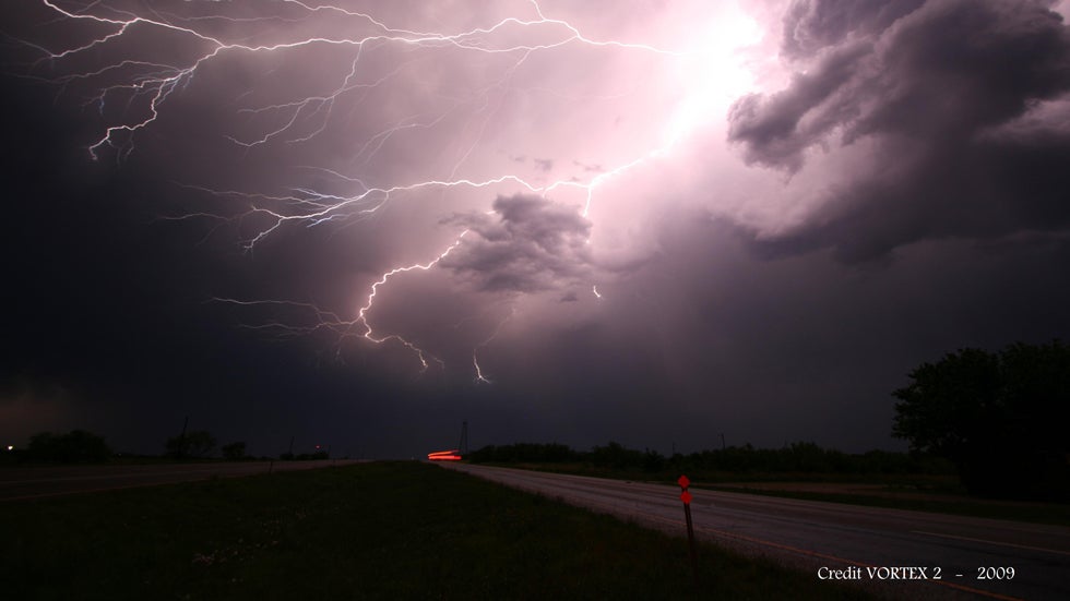 Lightning over the Great Plains near Childress, Texas, in May 2009.