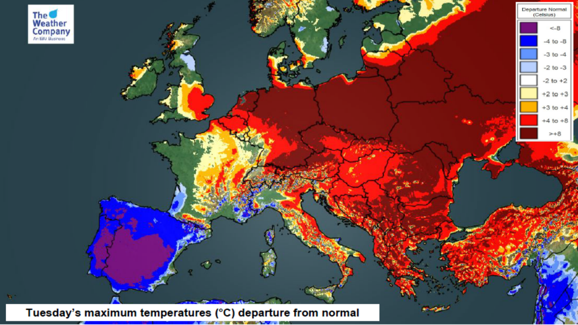 Península Ibérica mais fria do que normal e resto da Europa mais quente Península Ibérica mais fria do que normal e resto da Europa mais quente