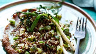 Quinoa Salad with Grilled Scallions, Favas and Dates