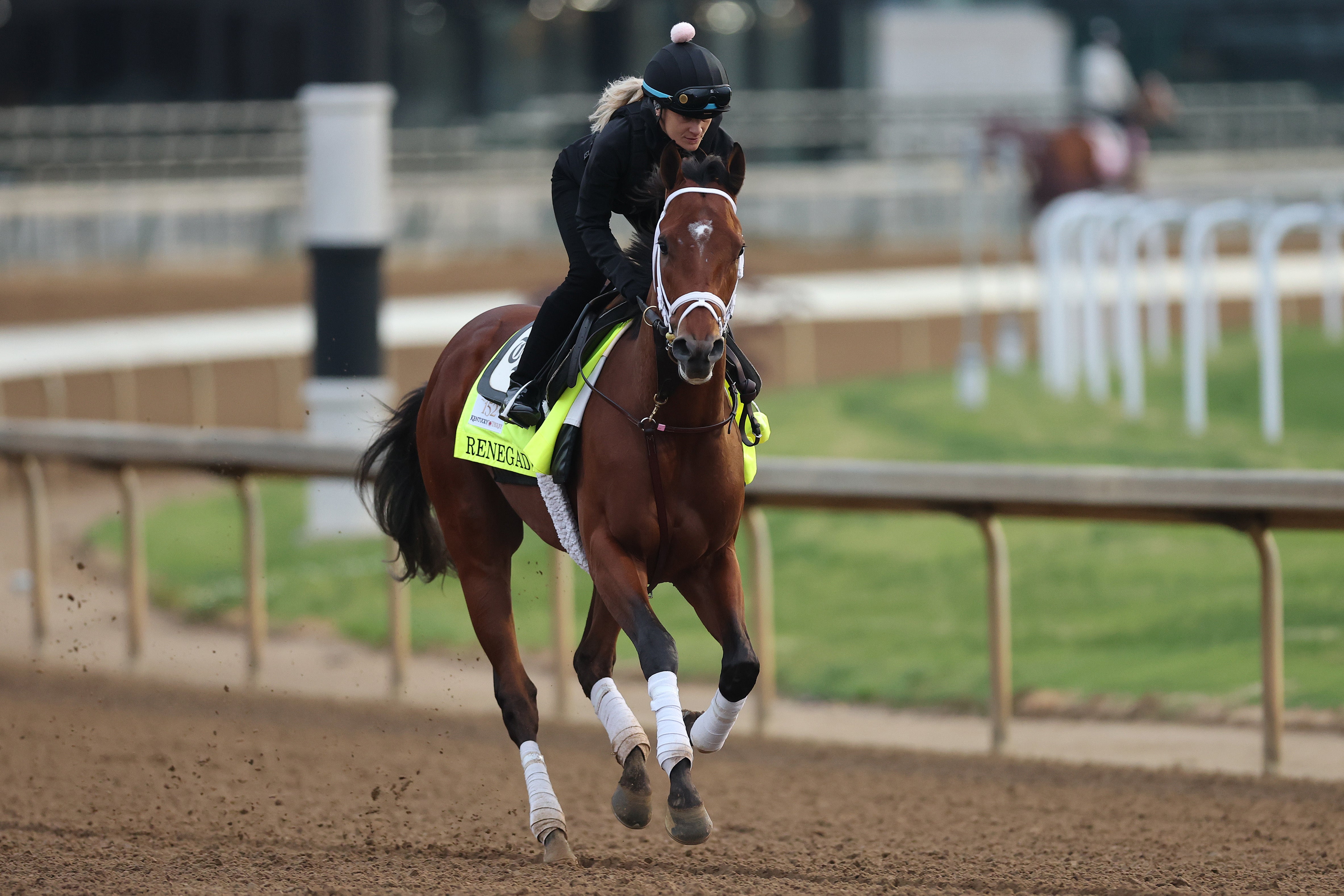 LOUISVILLE, KENTUCKY - APRIL 26: Renegade trains on the track during morning workouts ahead of the running of the 152nd Kentucky Derby at Churchill Downs on April 26, 2026 in Louisville, Kentucky. (Photo by Michael Reaves/Getty Images)