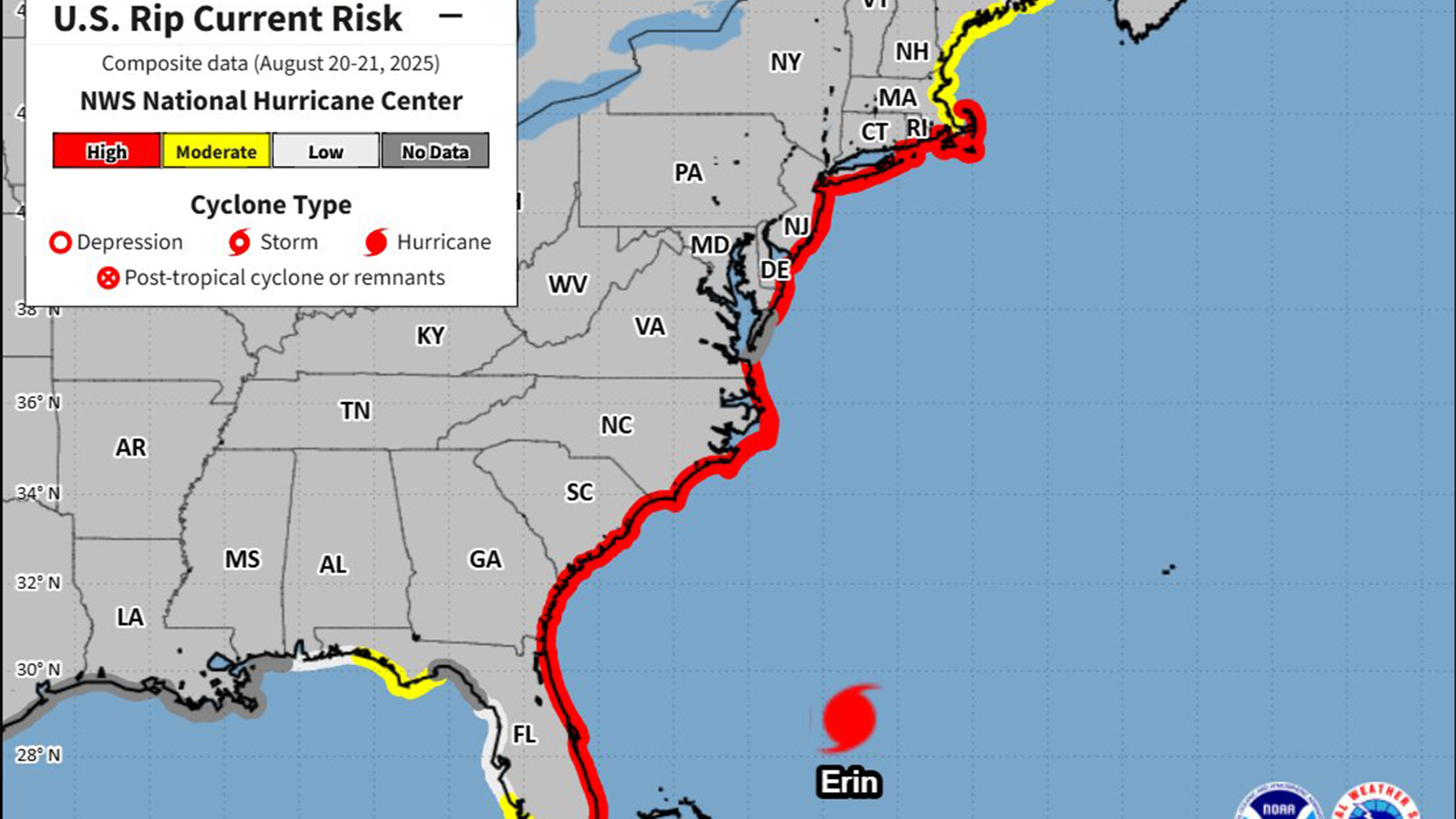 map of rip current risk