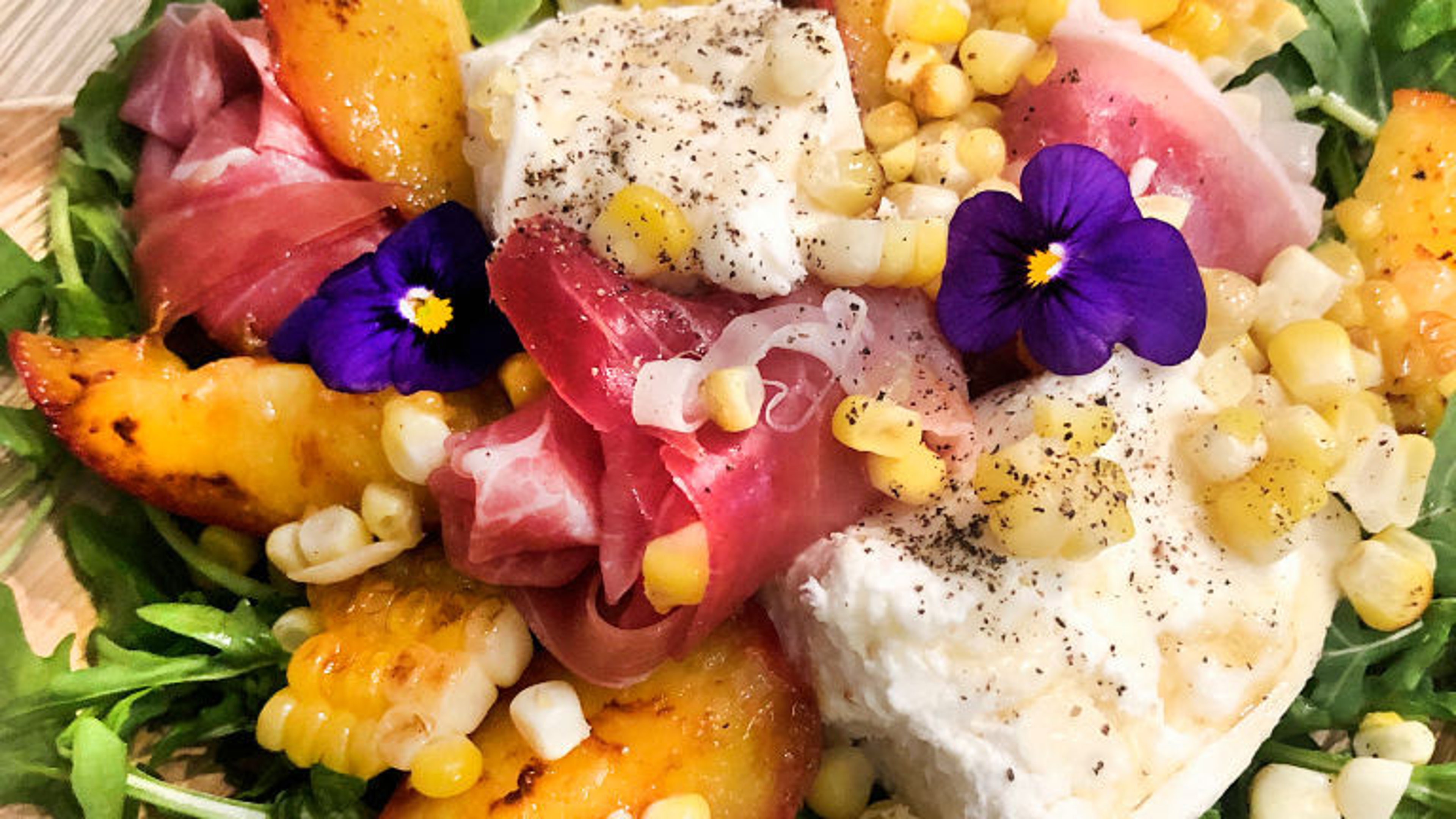 salad with corn and peaches