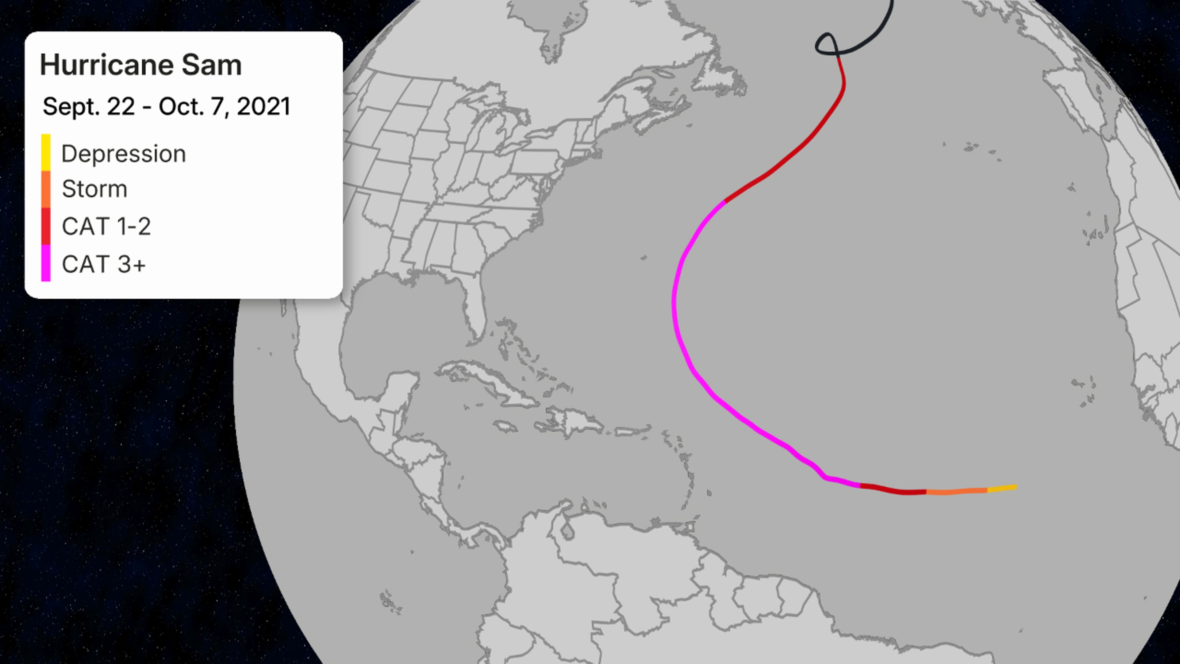 Hurricane Sam 2021 track