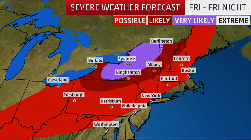 Significant Severe Thunderstorm Threat, With Damaging Winds, Tornadoes Expected in the Northeast (RECAP)