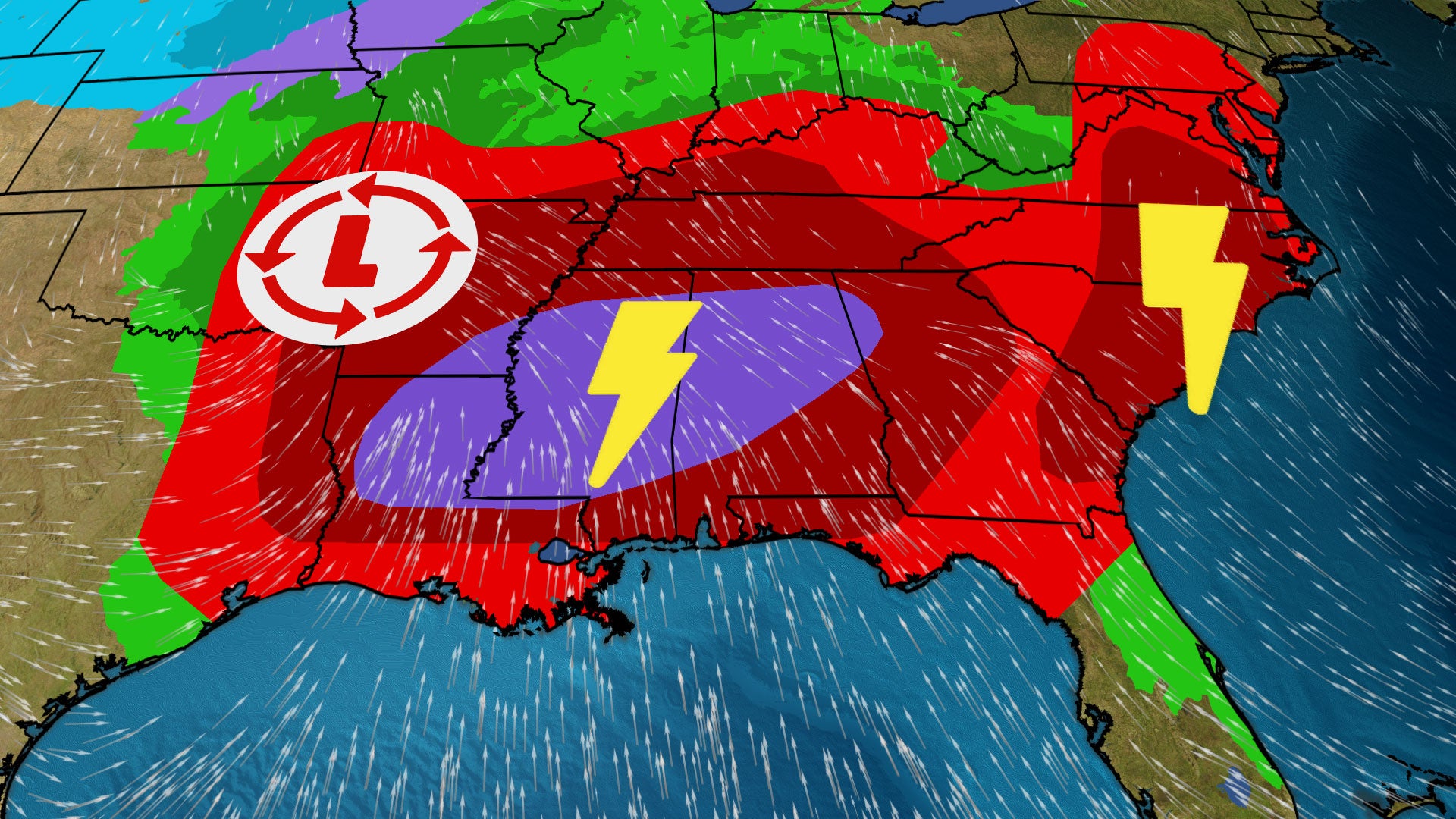 Severe Weather Outbreak Is Likely in the South on Sunday, Including Threat of Strong Tornadoes, Damaging Wind & Hail