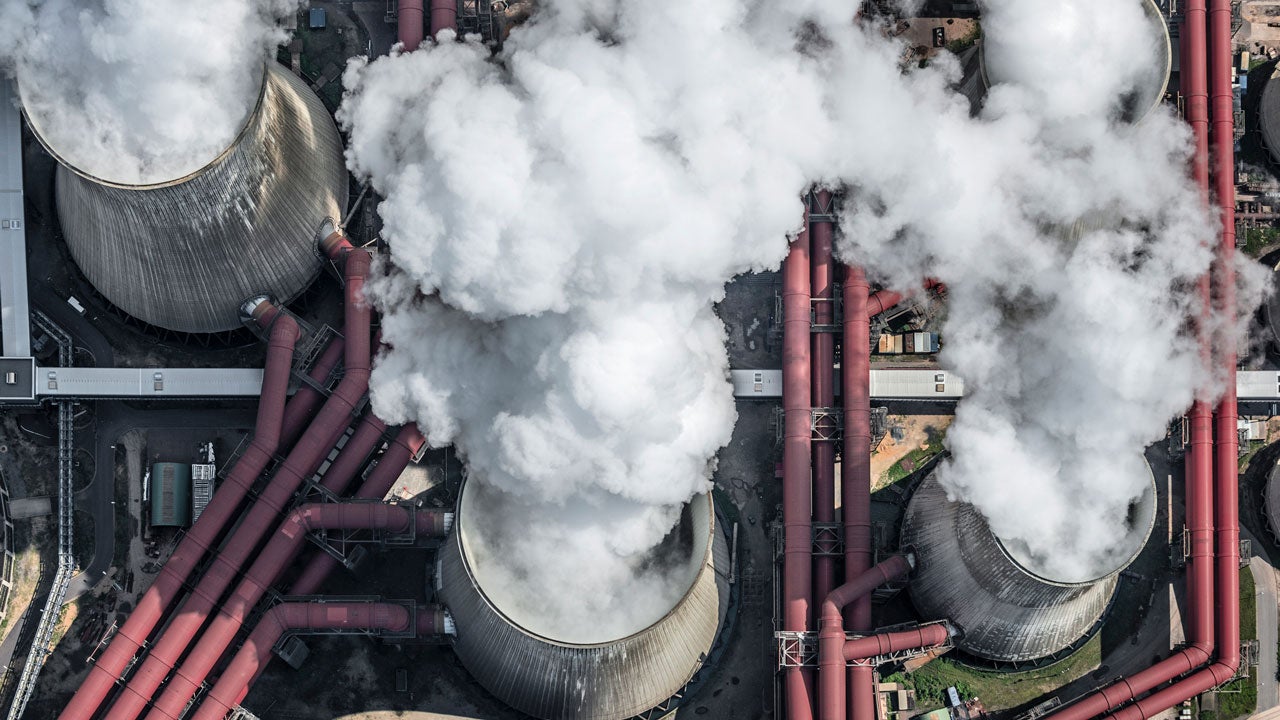 Three cooling towers at power plant