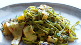 Spinach Fettuccine with Tangy Grilled Summer Squash