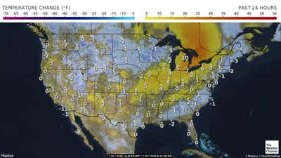Variation in temperatures across the US in the past 24 hours.