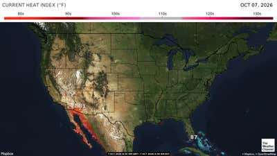 Map depicting current heat index across the US.