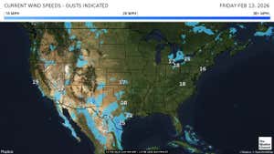 Latest wind speeds with higher wind gusts indicated.