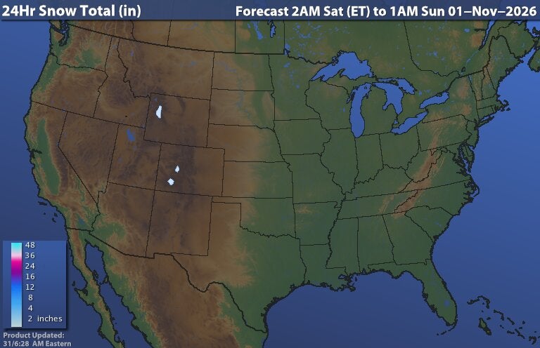 24hr Snow Forecast map for United States