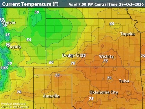 United States Current Temperatures map for KS - Dodge City