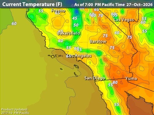 United States Current Temperatures map for CA - Los Angeles