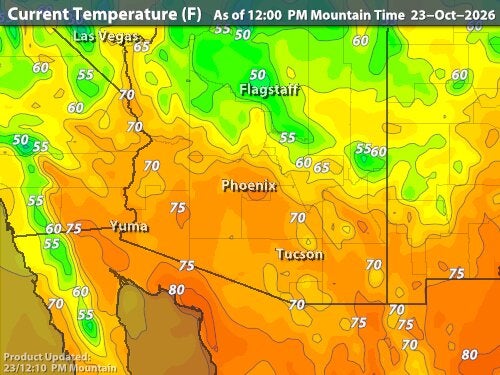 United States Current Temperatures map for AZ - Phoenix