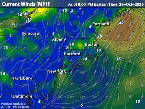 Current Winds map for CT - Hartford