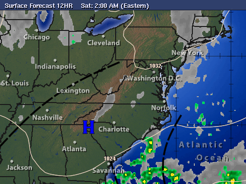 12 Hour Surface Forecast map for Mid Atlantic
