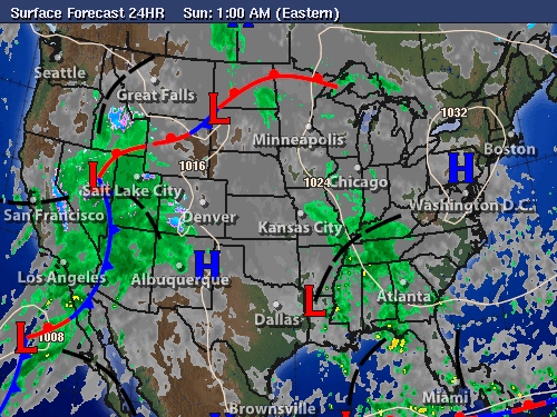 24 Hour Surface Forecast map for United States