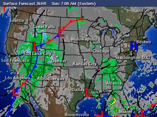 36 Hour Surface Forecast map for United States