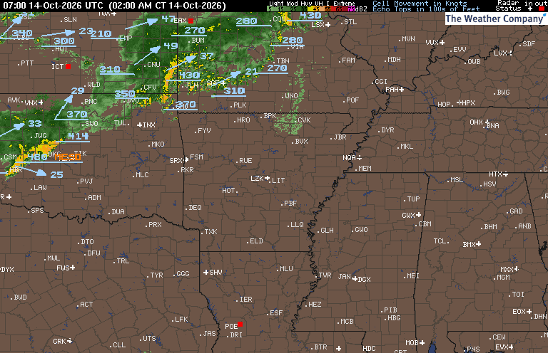 Radar Summary map for AR - Little Rock