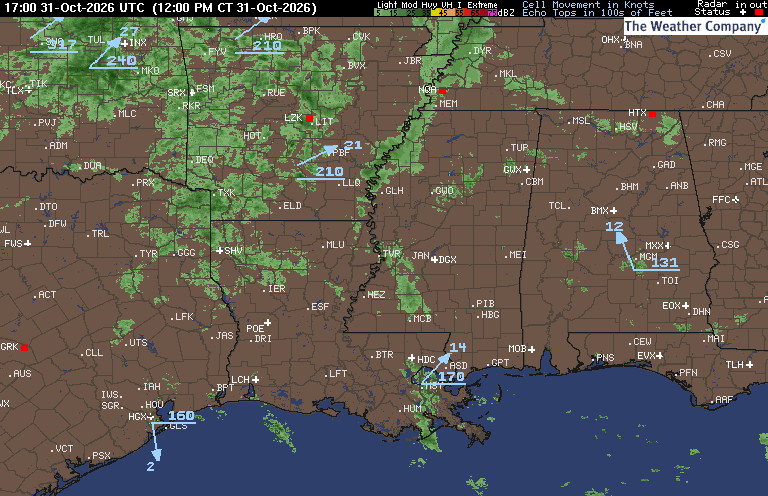 Radar Summary map for MS - Vicksburg