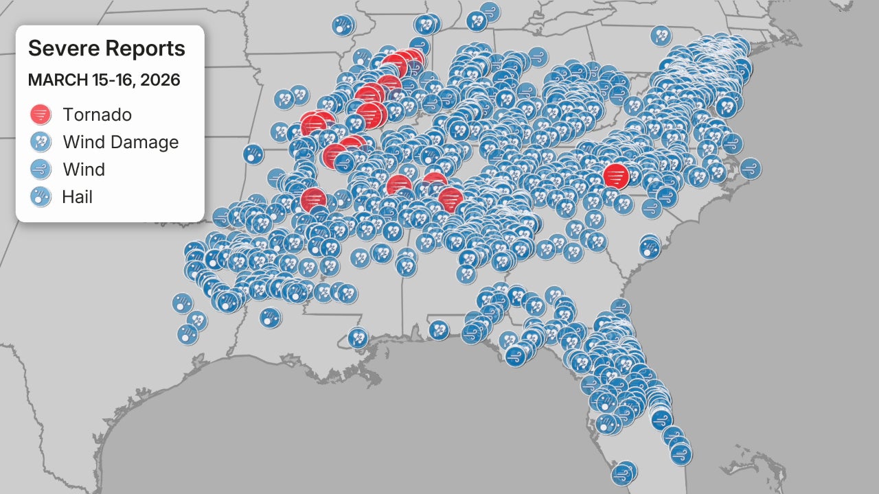 Satellite map showing the massive storm front across the US