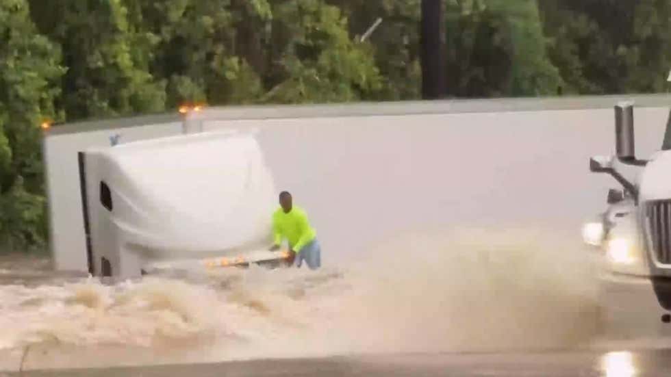 Big Rig Driver Wave Flood Engulfs Big Rig, Driver Barely Escapes - Videos from The Weather ...