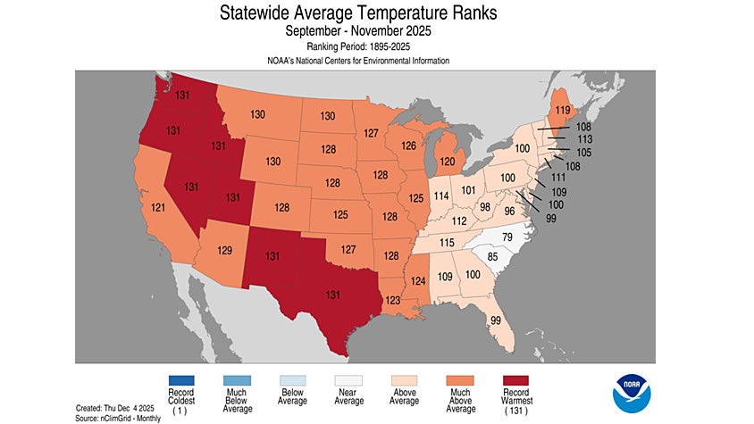 Meteorological Fall 2025 Was Record Warm In 7 States, And One Of America's Warmest Since 1895, NOAA Says
