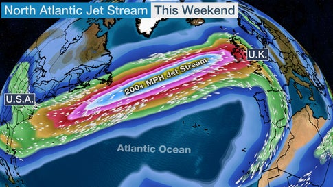 North Atlantic Jet Stream Topping 200 Mph Steers Damaging Storm Toward Ireland United Kingdom This Weekend The Weather Channel