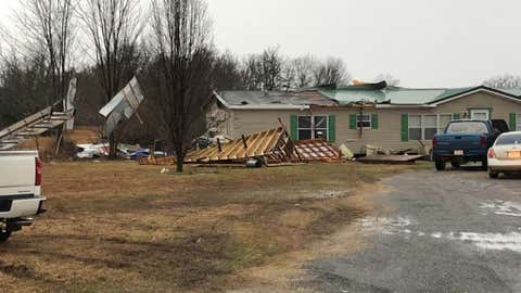 Damage from a confirmed tornado in Cherokee County, Oklahoma, on Jan. 10, 2020.