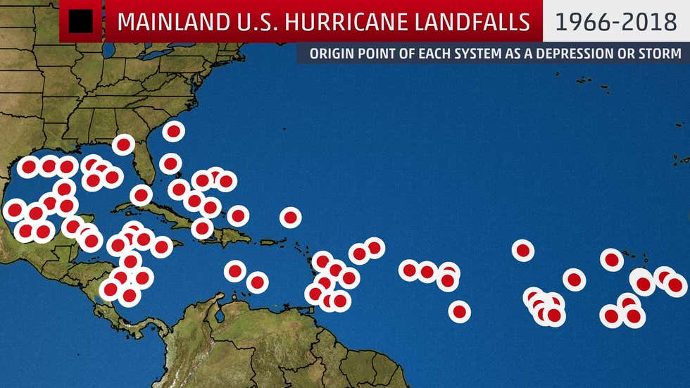 Here's Where Every Hurricane That Made Landfall in the U.S. Since 1966