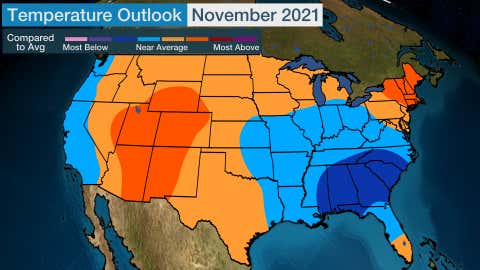 November Temperature Outlook: Cool in the Southeast, Warm in the ...