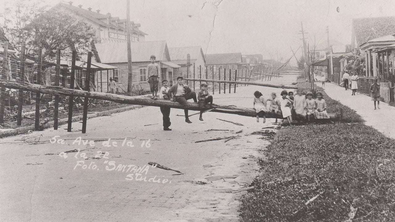 Strong winds toppled power lines, cutting off electricity to many neighborhoods in Ybor City, Florida in the Oct. 1921 hurricane. 