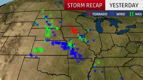 Preliminary filtered severe reports from July 19, 2018. Tornado reports are preliminary.