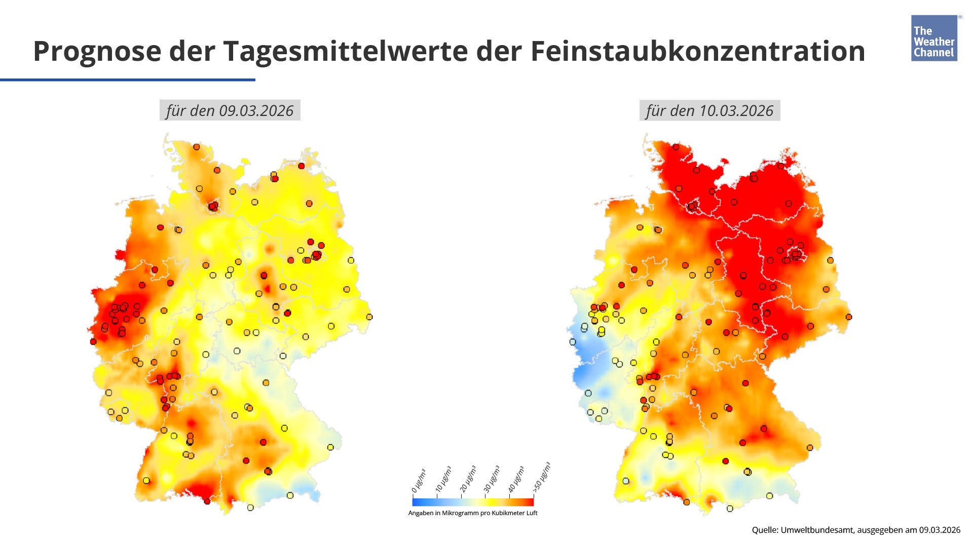 Karte zeigt Feinstaubwerte in Deutschland
