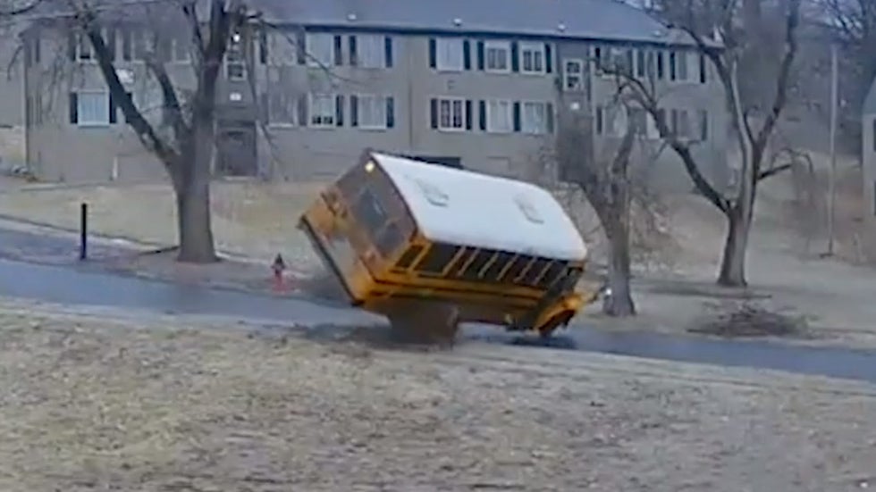 Watch School Bus Flip Over on Icy Road in Kansas City The Weather Channel