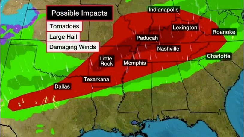 Threat of Severe Thunderstorms Overnight Over Wide Area