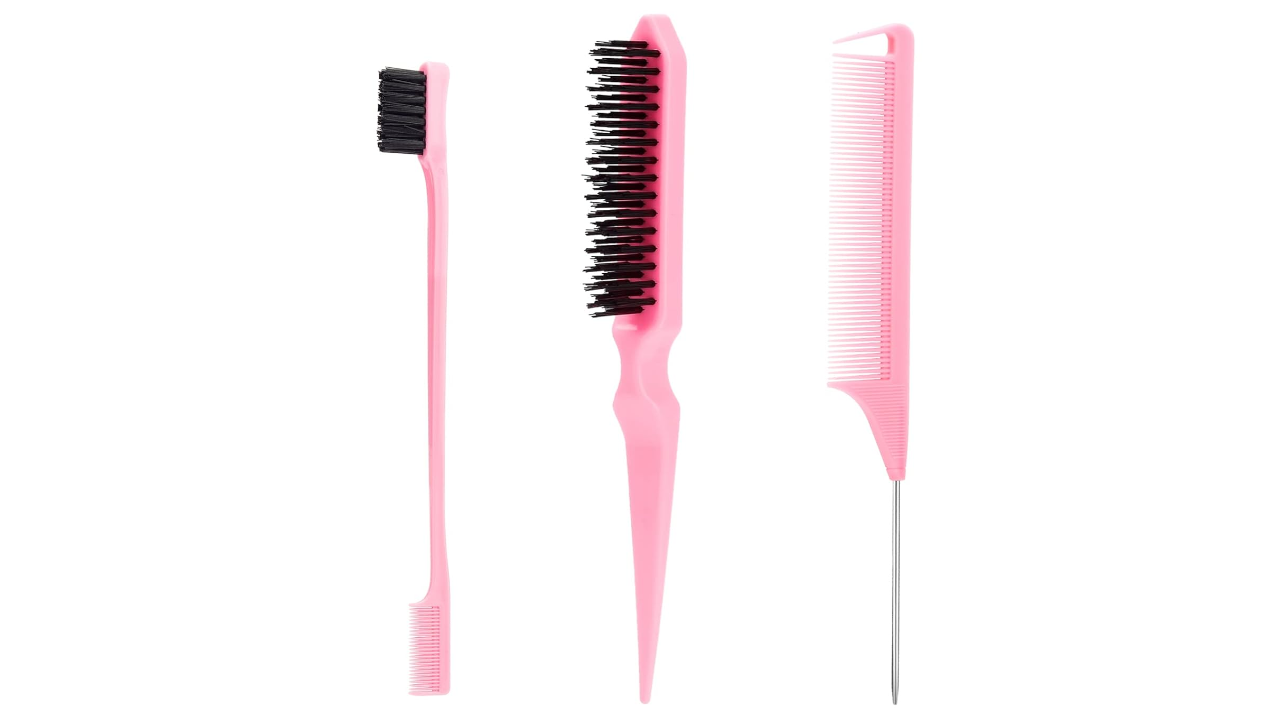 3-Piece Slick Back Hair Brush with Rat Tail Comb and Edge Brush