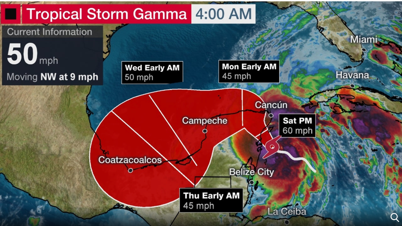Tropical Storm Gamma Expected to Move into Gulf of Mexico