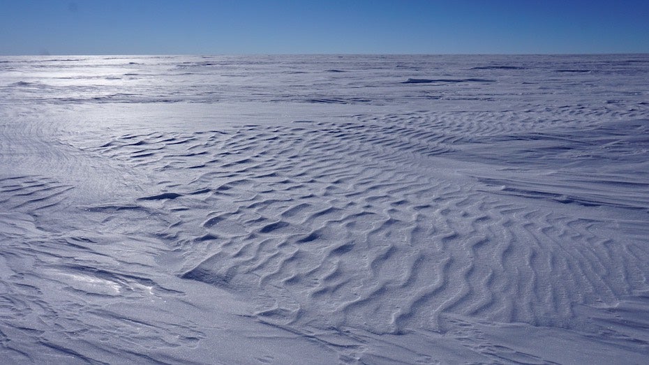 A view of the landscape at the Megadunes site in Antarctica