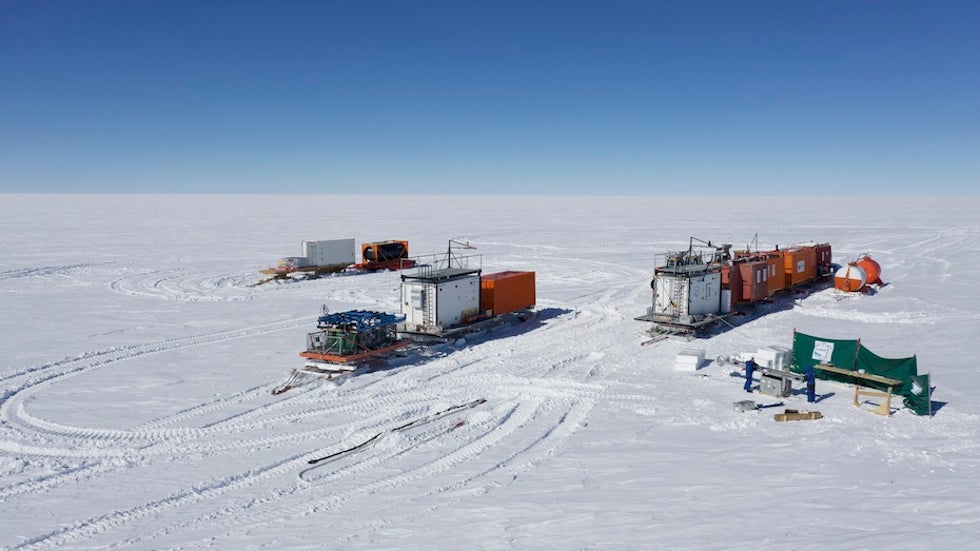 The EAIIST caravan parked at the Paleo site in Antarctica