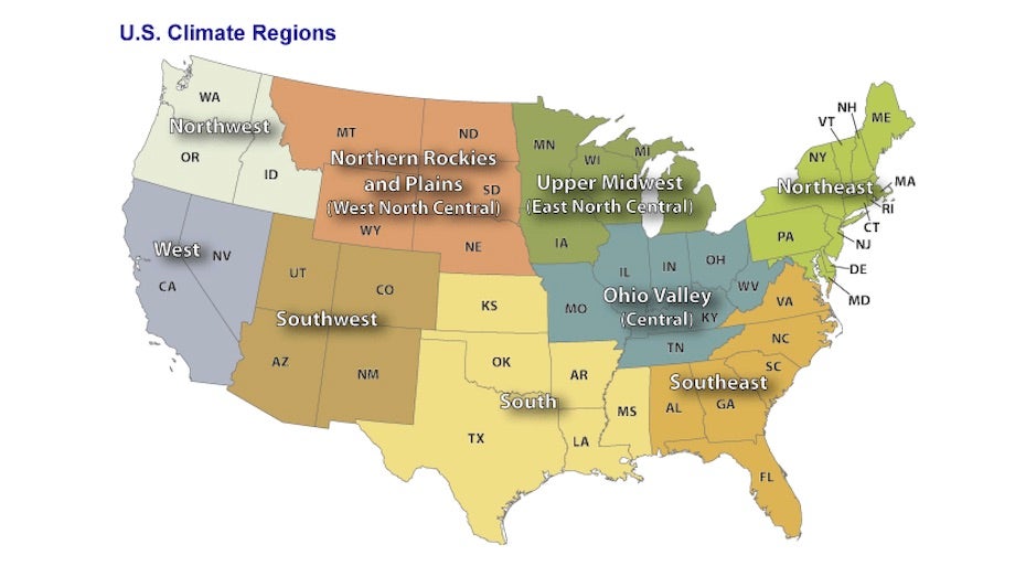 Map of U.S. climate regions