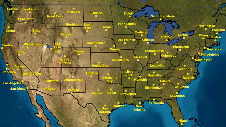 The 70 U.S. sites used in study of decadal precipitation trends