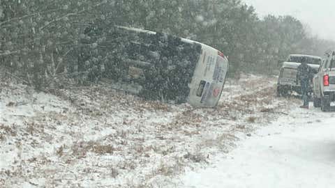 Multiple crashes were reported on Route 28 Northbound in Falmouth on Cape Cod in Massachusetts as Winter Storm Maya hit the Northeast on Tuesday, Feb. 12, 2019. (Twitter/@FalmouthPolice)