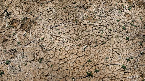 Parched land stands along a dried river on Navajo Nation lands on June 7, 2019, near the town of Thoreau, New Mexico. Rising temperatures associated with global warming have worsened drought conditions on their lands over recent decades leading to a worsening of water access. (Spencer Platt/Getty Images)