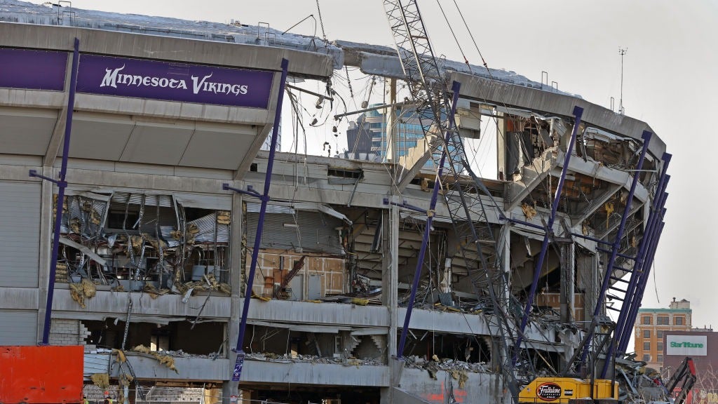 The demolition of the bowl of the metrodome is getting underway, as the east wall was opened up by demolition crews on 2/11/14.] Bruce Bisping/Star Tribune bbisping@startribune.com(Photo By Bruce Bisping/Star Tribune via Getty Images)