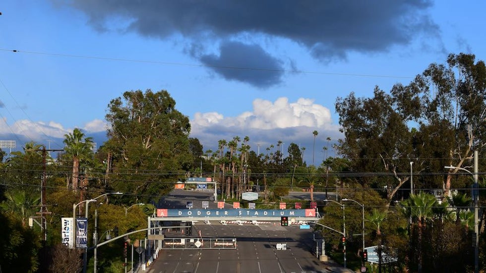 A quiet Dodger Stadium on 3/26/20 after the MLB opener is cancelled