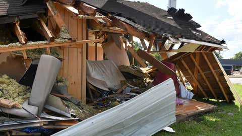 A structure is destroyed after heavy rain and devastating floods in Waverly, Tennessee, on Sunday, Aug. 22, 2021. (Peter Zay/Anadolu Agency via Getty Images)