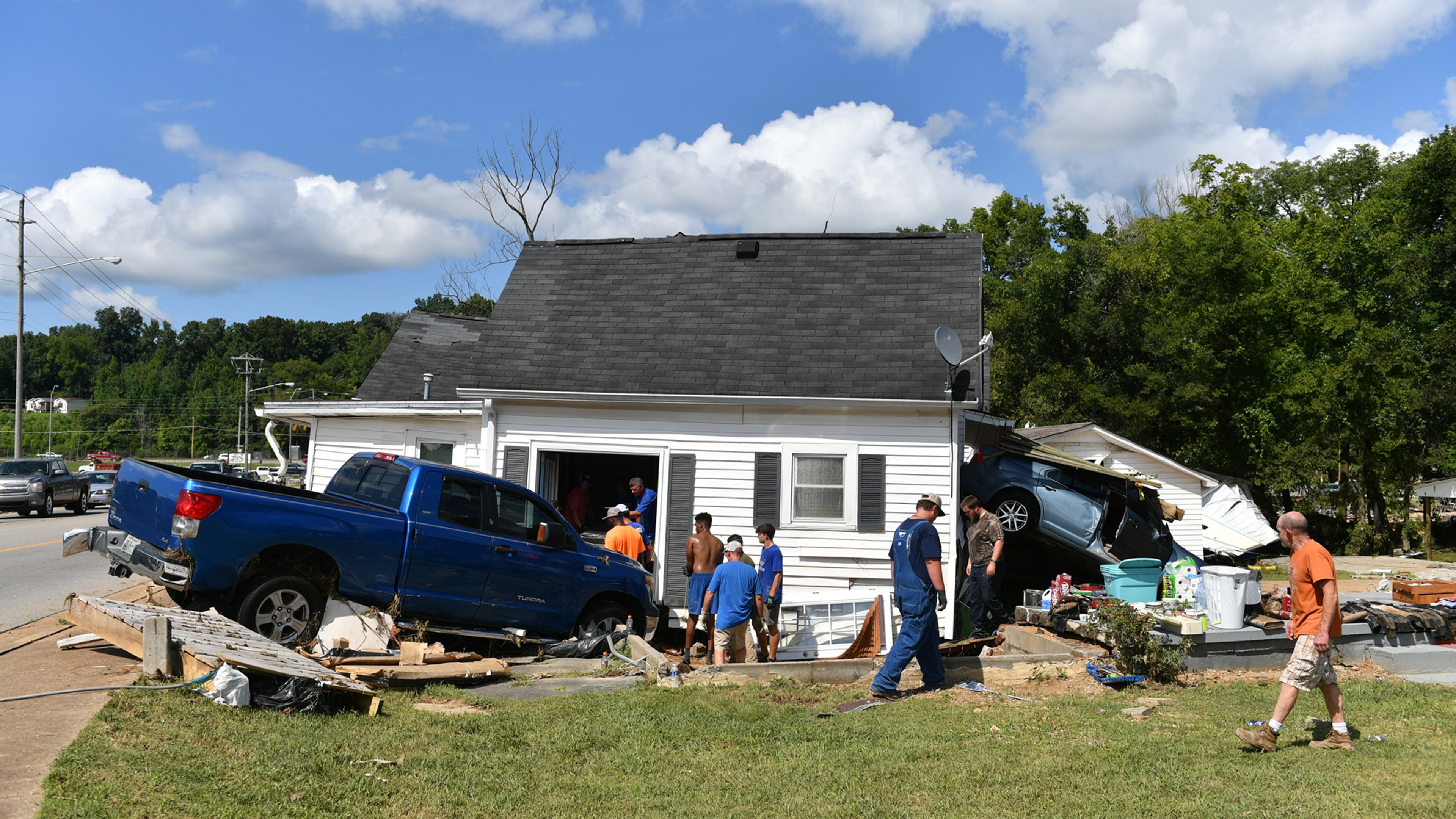A view of the damage after heavy rain and devastating floods in Waverly, Tennessee, on Sunday, Aug. 22, 2021.