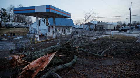 General view of tornado-damaged businesses on Saturday, Dec. 11, 2021, in Mayfield, Kentucky. (Brett Carlsen/Getty Images)