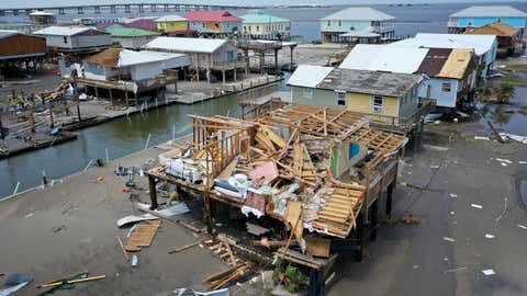 GRAND ISLE, LOUISIANA - SEPTEMBER 02: Homes destroyed in the wake of Hurricane Ida are shown September 2, 2021 in Grand Isle, Louisiana. Ida made landfall August 29 as a Category 4 storm near Grand Isle, southwest of New Orleans, causing widespread power outages, flooding and massive damage.  (Photo by Win McNamee/Getty Images)